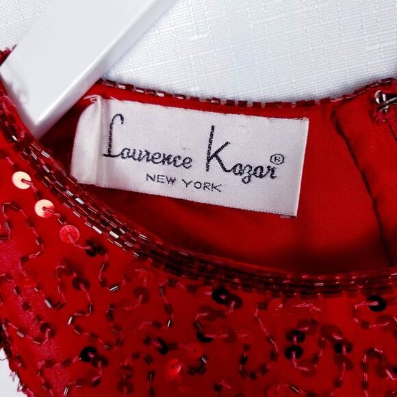 Laurence Kazar New York Red 100% Silk Sequins Hand Sewn Gown Dress Size PS - Picture 3 of 7